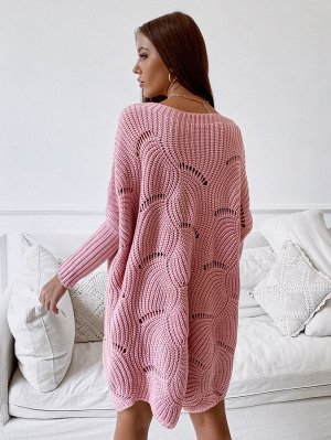 Трикотажное платье-свитер с рукавами-летучая мышь без ремня