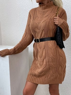 Платье-свитер с высоким воротником вязаный без пояса