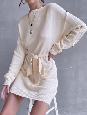 Платье-свитер с пуговицами с поясом