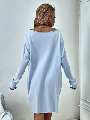 Платье-свитер с v-образным вырезом с рукавами "летучая мышь" без пояса