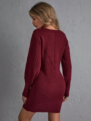 Вязаное платье-свитер в рубчик без ремня