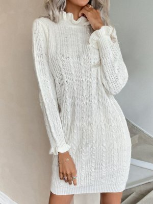 Вязаное вязаное платье-свитер с оборками