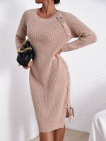 Платье-свитер со шнурком разрез с рукавом-реглан