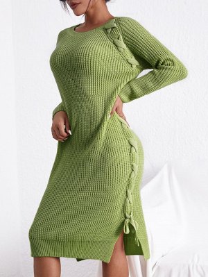 Платье-свитер со шнурком с разрезом с рукавом-реглан