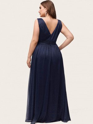 EVER-PRETTY Блестящее платье размера плюс с v-образным воротником