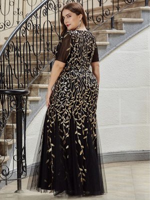 EVER-PRETTY Сетчатое платье с лиственными блестками размера плюс