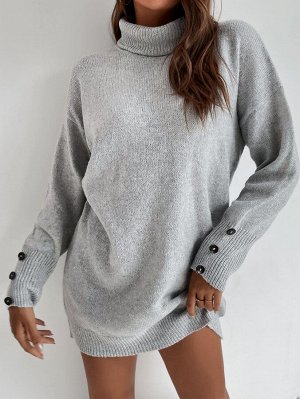 Платье-свитер с пуговицами без пояса