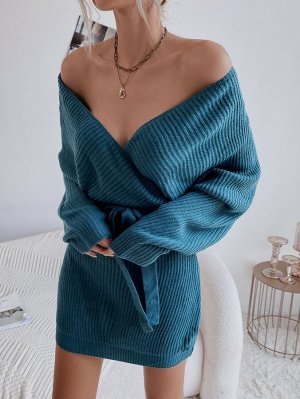С поясом с разрезом Одноцветный Повседневный Женские платья свитера