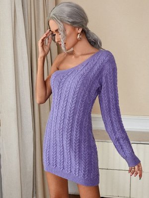 Платье-свитер на одно плечо вязаный