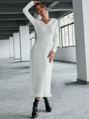 Платье-свитер с оборками без пояса