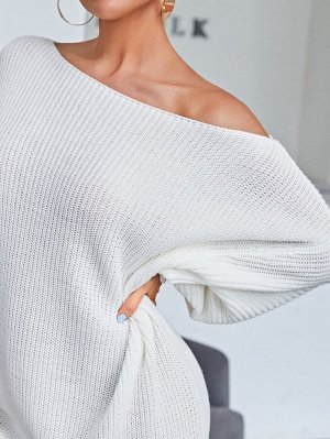 Платье-свитер с рукавами "летучая мышь" вязаный в рубчик