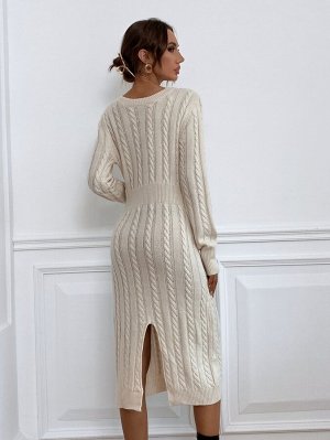 Платье-свитер с разрезом вязаный без пояса