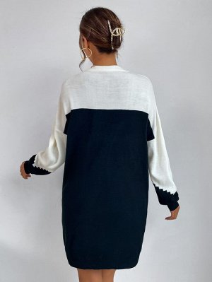 Платье-свитер Контрастный с рукавами "летучая мышь"