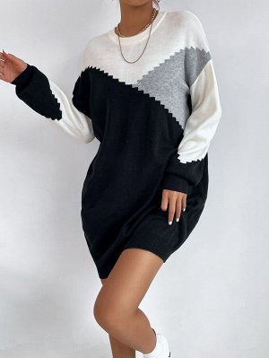 Платье-свитер Контрастный с рукавами "летучая мышь"