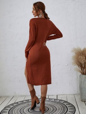 Платье-свитер с разрезом без пояса