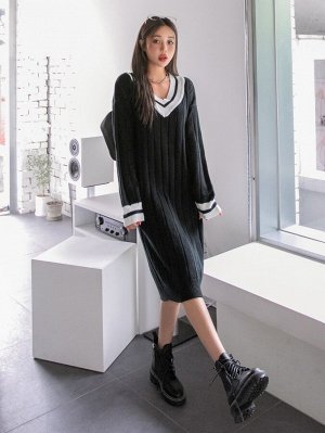 DAZY Платье-свитер в полоску с отделкой