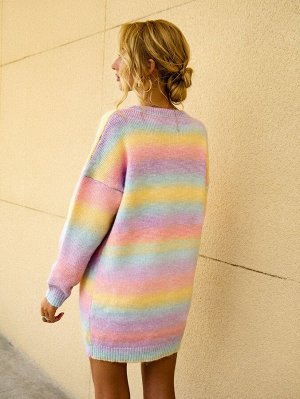 Платье-свитер омбре с круглым воротником