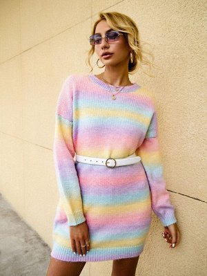 Платье-свитер омбре с круглым воротником