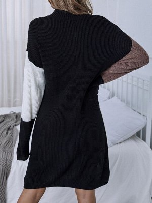 Платье-свитер Контрастный без пояса