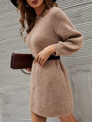 Платье-свитер в рубчик с рукавом-реглан без пояса