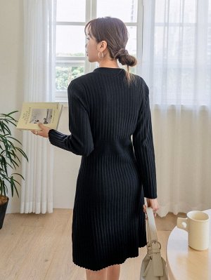 DAZY Вязаное платье-свитер в рубчик с пуговицами