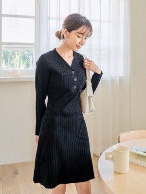 DAZY Вязаное платье-свитер в рубчик с пуговицами