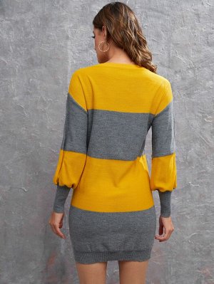 Облегающее платье-свитер контрастный