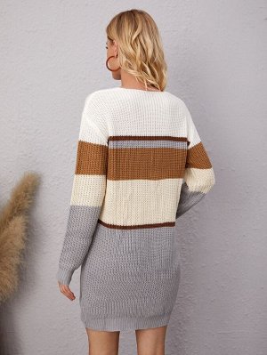 EMERY ROSE Платье-свитер контрастный с v-образным вырезом
