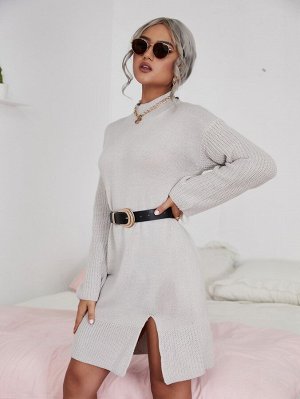 Платье-свитер с разрезом без пояса