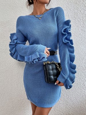 Платье-свитер с оборками без ремня