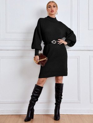 Платье-свитер с рукавом фонариком без пояса