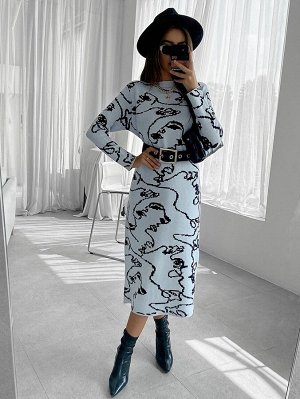 Платье-свитер с графическим узором без пояса