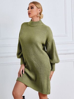 Платье-свитер с рукавом фонариком без пояса