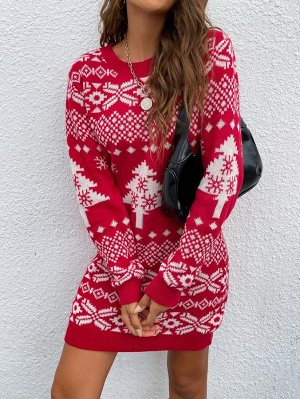 Платье-свитер с рождественским узором