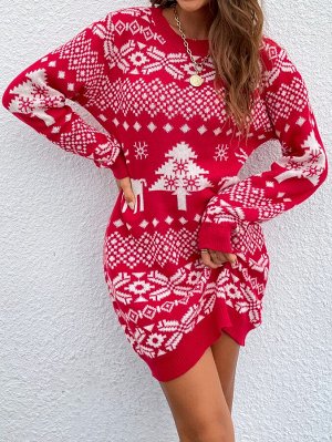 Платье-свитер с рождественским узором