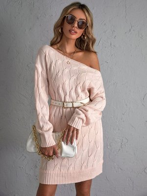 Платье-свитер с открытыми плечами вязаный без пояса