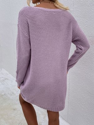 Платье-свитер с круглым вырезом без пояса