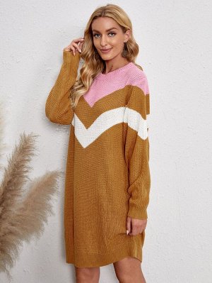 EMERY ROSE Платье-свитер Контрастный с шевронным узором