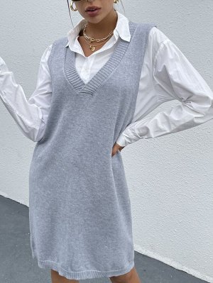 Платье-свитер с v-образным вырезом без пояса