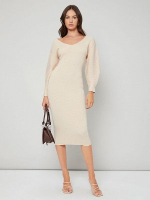 BASICS Платье-свитер с v-образным вырезом с рукавами-фонариками