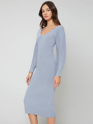 Платье-свитер с v-образным вырезом и рукавами-фонариками