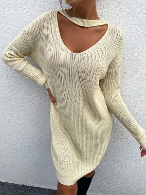Платье-свитер чокер без пояса