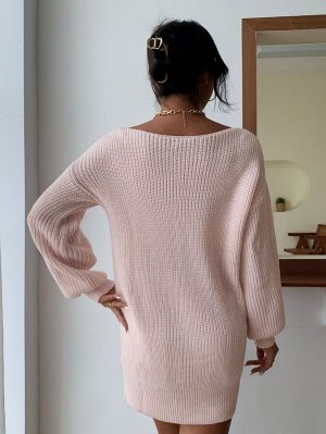 Платье-свитер с рукавами-фонариками в рубчик