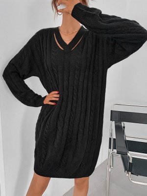Платье-свитер с разрезом вязаный