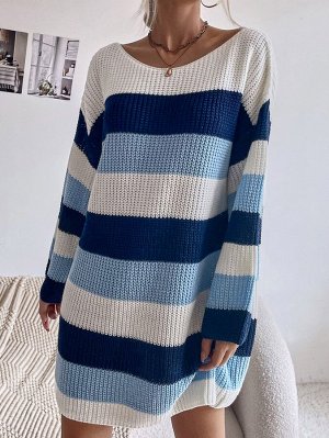 Платье-свитер в полоску Контрастный
