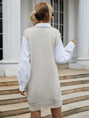 Платье-свитер с v-образным вырезом без рукавов без пояса