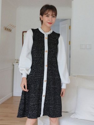 DAZY Однобортное вязаное платье-свитер с рукавами фонариками