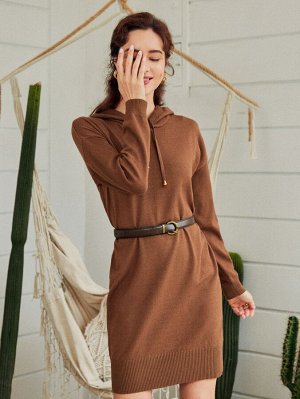 Simplee платье-свитер с капюшоном на кулиске без пояса