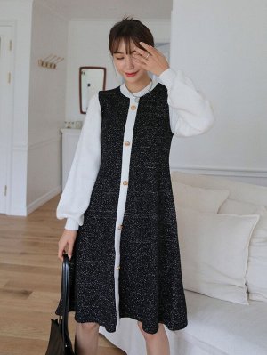 DAZY Однобортное вязаное платье-свитер с рукавами фонариками