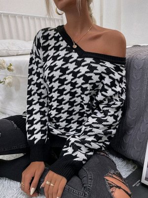Платье-свитер с принтом "хаундстут"